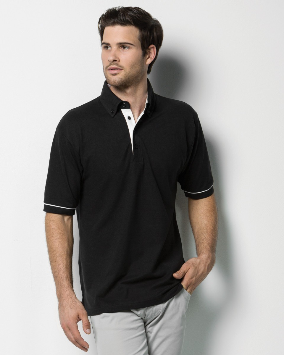 Embroidered Workwear - Men's Button Down Collar Contrast Polo Shirt Embroidered Workwear UK