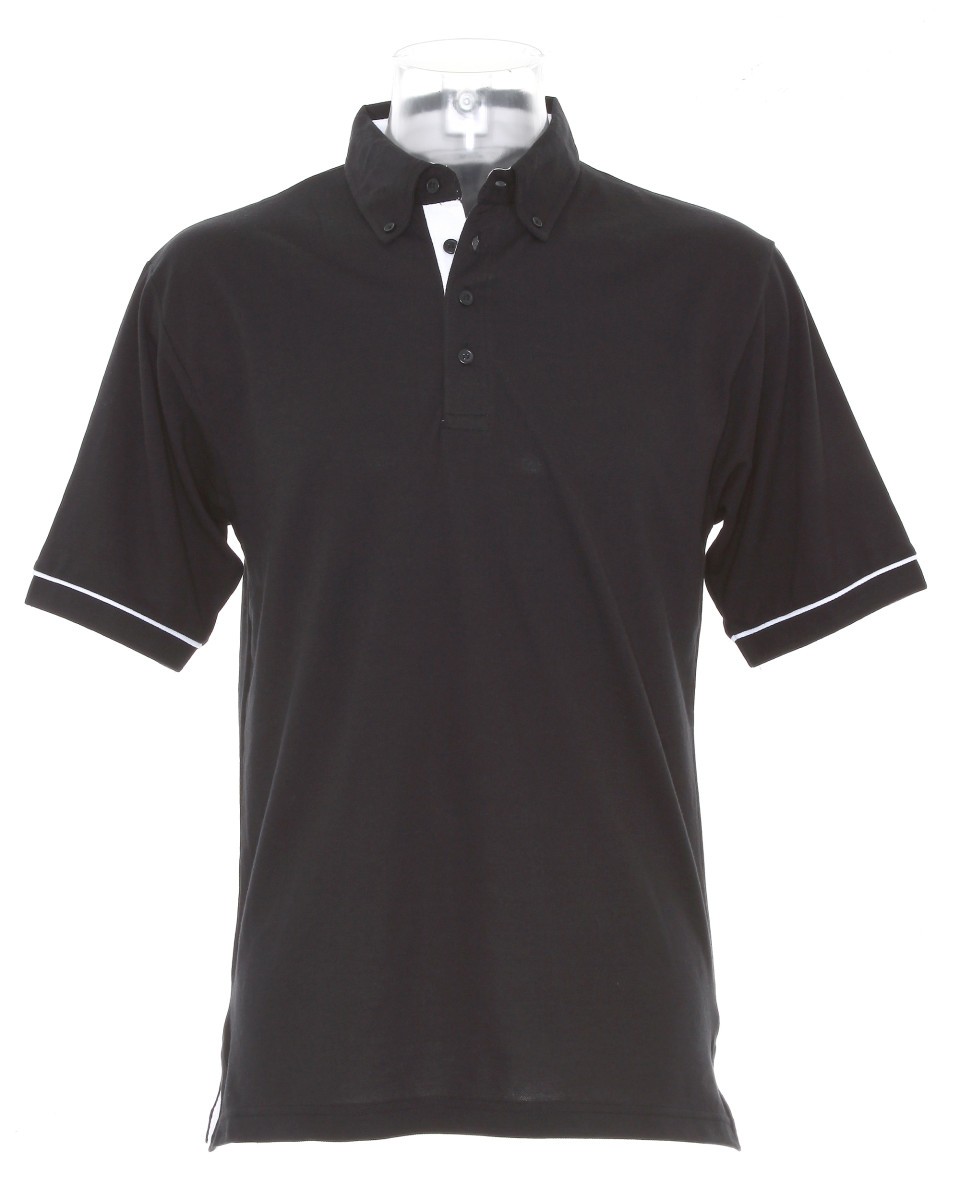 Men's Button Down Collar Contrast Polo Shirt Embroidered Workwear UK