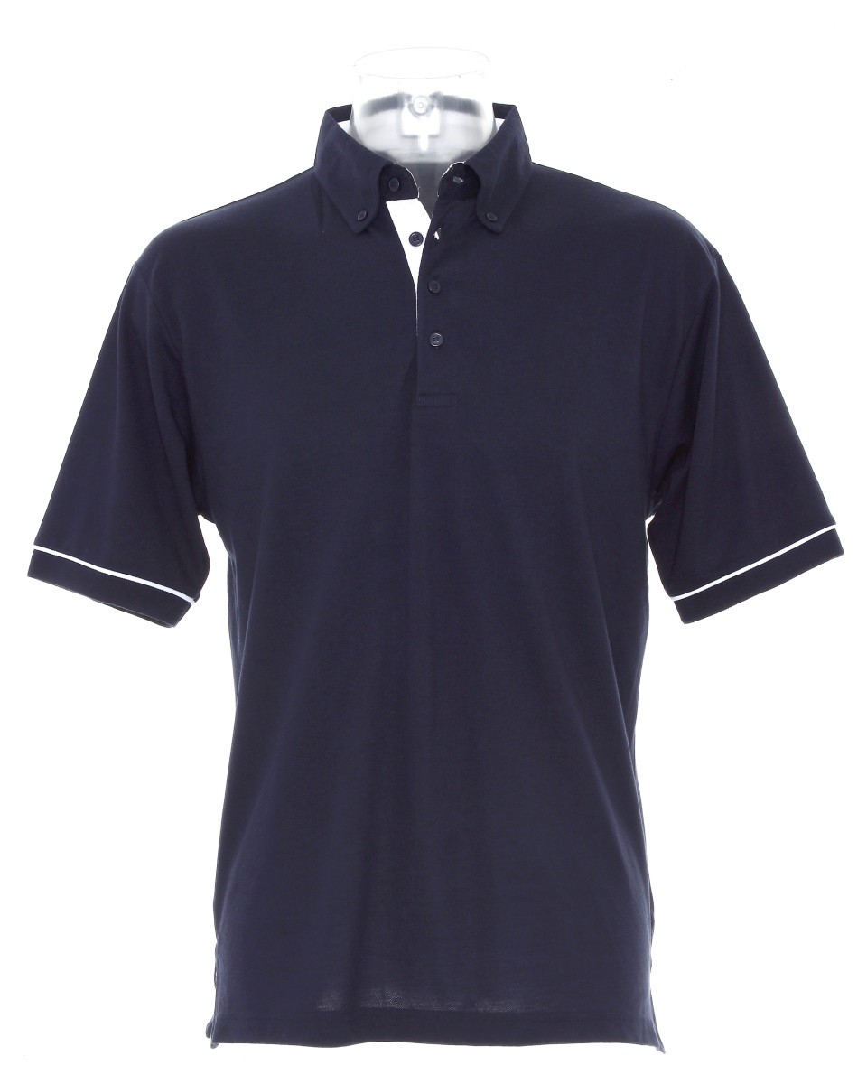 Men's Button Down Collar Contrast Polo Shirt Embroidered Workwear UK